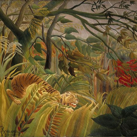 Surpris ! ou Tigre dans une tempête tropicale, Henri Rousseau dit Le douanier Rousseau, 1891 - Domaine public - source : Wikimedia Commons